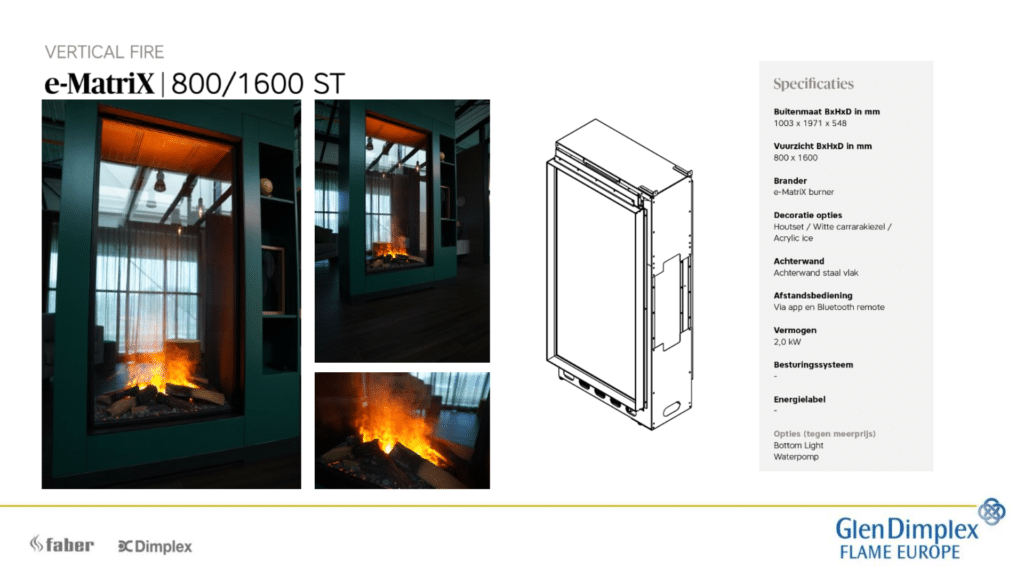 Faber E-MatriX Vertical 800 / 1600 ST inbouw doorkijkhaard