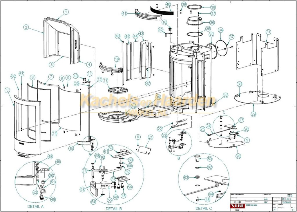 Contura 500 Serie Binnenwerk (smalle zijruiten)(inclusief vlamplaat)