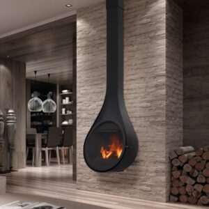 rocal drop hangende houtkachel in modern huis