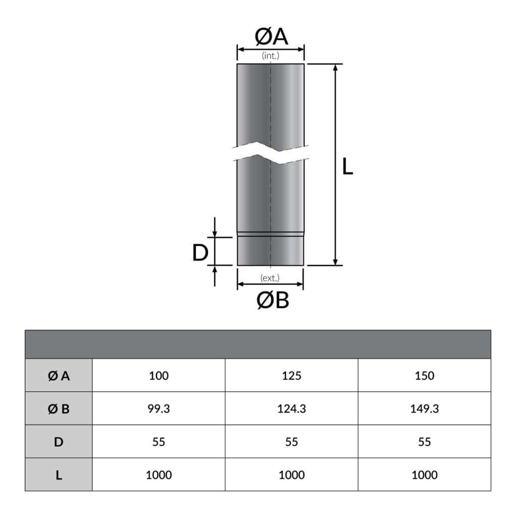 Enkelwandig pasbuis RVS 100 cm zwart