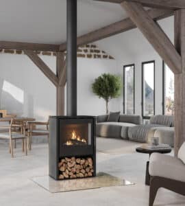 Nordic Fire Stein vrijstaande houtkachel in woonkamer