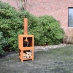 Esschert Terraskachel met houtopslag roest
