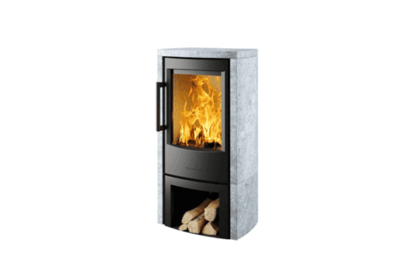 Met natuursteenbekleding grijs - met houtvak